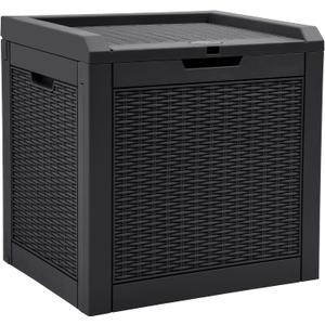 YITAHOME 32 Gallon Rattan Deck Box, Indoor Outdoor Storage Box for Patio Furniture, Pool Accessories, Cushions, Garden Tools, Sports Equipment, Waterproof Resin with Lockable Lid & Side Handles, Black