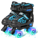Adjustable Toddler Kids Roller Skates with Light Up Wheels for Boys Girls Beginners for Indoor Outdoor Sports, Color: Black&Blue, Size: Small - Little Kids