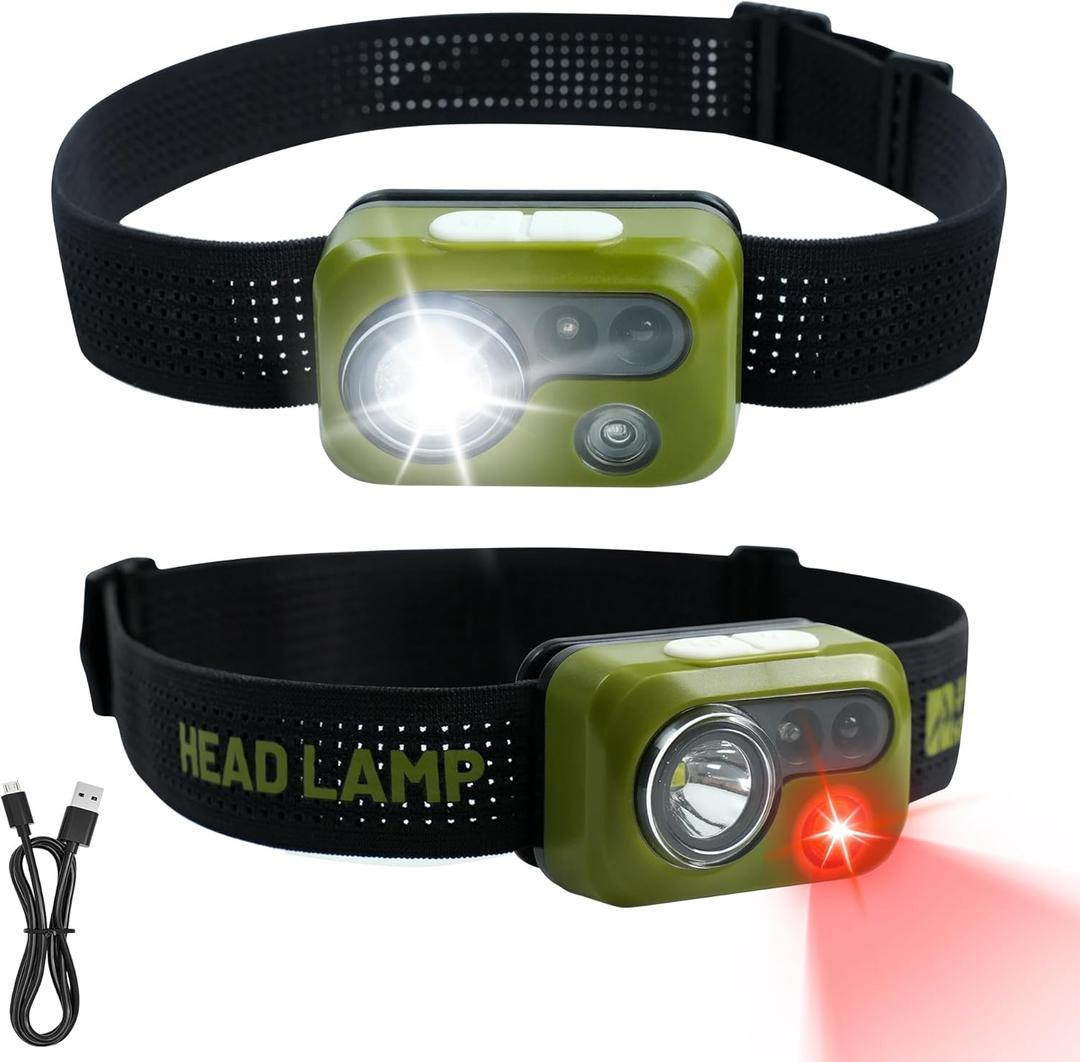 Himalaya LED Headlamp Flashlight, Green Head Lamp with White Red Light, Lightweight Waterproof IPX64 Headlight with Comfortable Headband for Camping Hiking Running Work Travel
