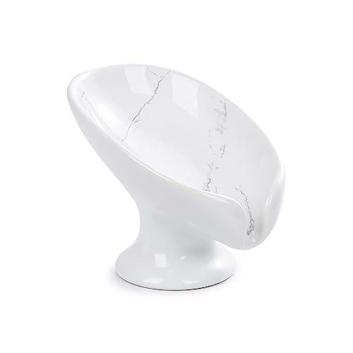 Small Soap Dish, Self Draining Bar Soap Holder for Bathroom Sink, Leaf Shaped Drainage Ceramic with Marble-Pattern Finish, Decorative Soap Dish, No Suction Cup, ANTIS'S HOME