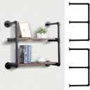 Industrial Pipe Shelving Wall Mounted,Black Pipe Shelves Iron Pipe Shelf Bracket,Wall Shelves(2Pcs X 3Tier,29" Tall,14" Deep,Hardware Only), Black 