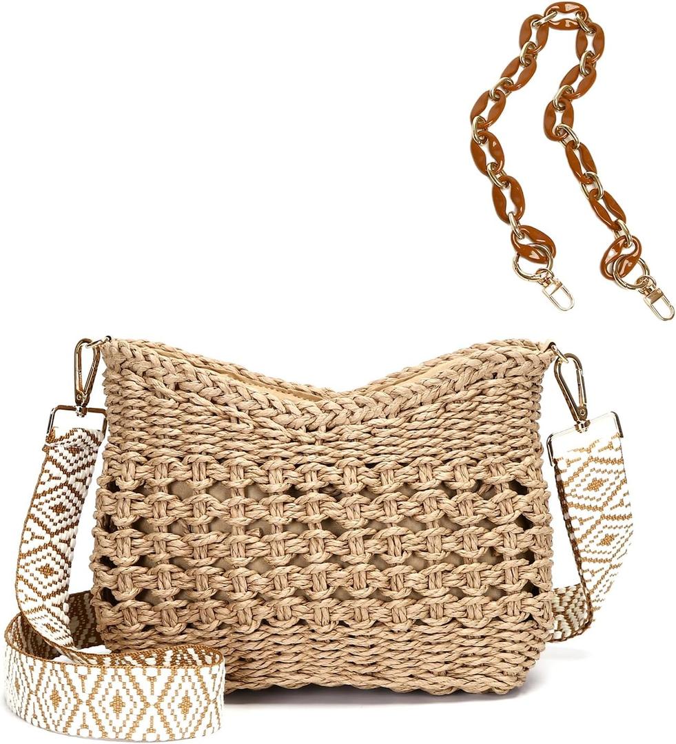 Herald Small Summer Crossbody Bags for Women, Beach Handmade Straw Woven Pocketbooks Handbag Shoulder Purse