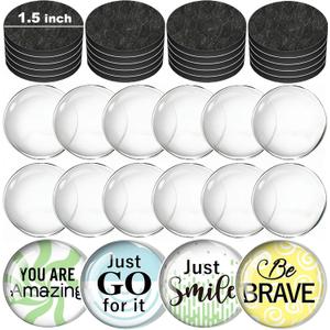 32pcs 1.5 Inch Glass Magnets for Craft w Adhesive Backing and Transparent Glass Cabochons, 38mm/1.5 Inches DIY Craft Fridge Magnets for Refrigerator(16 Set,1.5-Inches,Round)