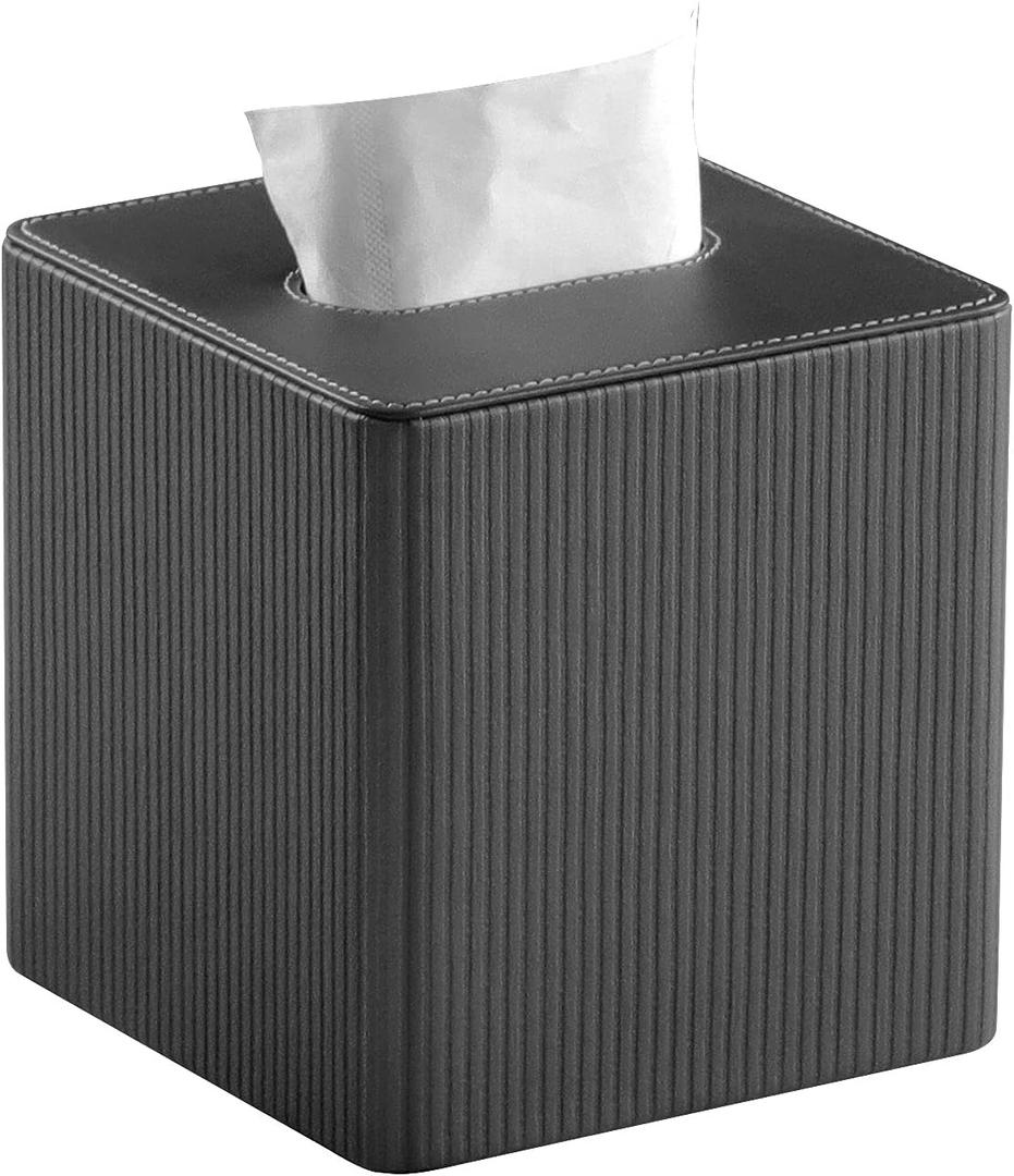 PU Leather Tissue Box Cover with Magnetic Closure, Modern Square Tissue Box Holder Decorative Organizer for Bathroom Vanity Countertop, Night Stands Bedroom Office Desk (Dark Grey)