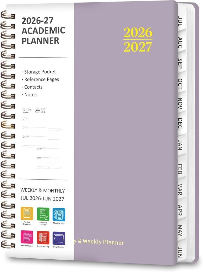 Planner 2026-2027, Weekly and Monthly Academic Planner, July 2026 - June 2027, Hardcover Calendar Agenda Book for School Year Planning, School Supplies for Teacher and Student, A5(6.3'' x 8.5'')