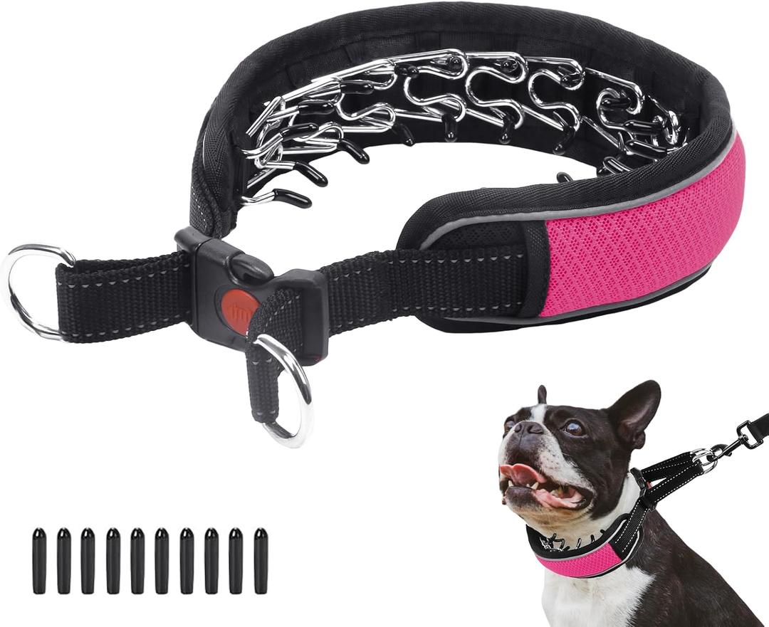 Martingale Collar for Dogs, Reflective No Pull Dog Collar for Large Medium Dogs, Adjustable Anti Pull Dog Collar for Training Walking, Heavy Duty Nylon Slip Collar with Buckle 2 Inch Wide L Hot Pink
