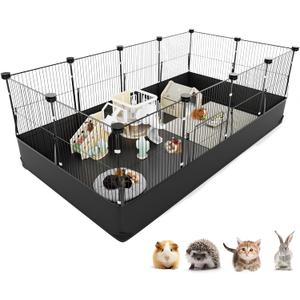 Tresbro Guinea Pig Cage with Waterproof PVC Bottom Liner & One-Hand Release Hook, Triple Fixing C&C Cage for Guinea Pigs, Bunny, Rabbit, Hedgehog, Small Animal Indoor Playpen 48''L x 24''W x 16''H