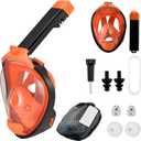 HD Full Face Snorkel Mask, Snorkeling Gear for Adults with 180 Anti-Fog HD View and Detachable Camera Mount, Anti-Leak Snorkel Mask Adult Youth (Small-Medium, Orange)