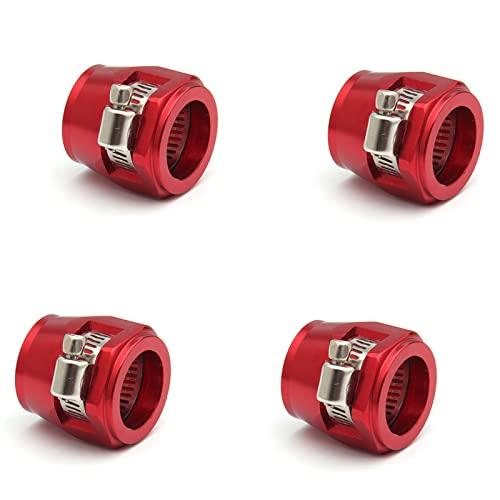 POSENG 4Pcs AN6 Flexible Rubber Hose Pipe Clamp with Screw Band for Fuel/Oil/Gas/Air and Water - Red