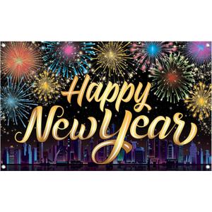 KatchOn, XtraLarge Happy New Year Banner - 72x44 Inch | Firework New Year Backdrop for New Years Decorations 2026 | New Years Eve Party Supplies 2026 | NYE Decorations 2026 (Multicolor)