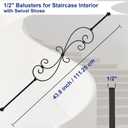 5-Pack Skinny Scroll Iron Balusters for Staircase Interior,44" Decorative Metal Balusters for Decks, S Balusters 1/2" Square Metal Balusters with Iron Baluster Swivel Shoes