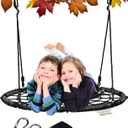 PLAYVIBE Spider Web Tree Swing - 40-Inch Black Saucer - 440 lb Capacity & 900D Oxford Waterproof Fabric - Heavy-Duty Steel Frame & Hanging Straps - Outdoor Swing Set Accessories - for Toddlers