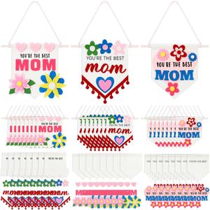 Mindsoft 24 Set Mini Mother's Day Banner Craft Kit 3 Designs Banner Mothers Day Crafts for Kids Classroom Holiday Mom Gift for Kids DIY Home School Crafts Outdoor Yard Door Decorations
