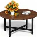 Coffee Table, 23.6" Small Coffee Table, Walnut Round Coffee Table, 23.6" x 23.6" x 17.7"