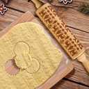 Embossed Wooden Rolling Pin, Natural Wood with Carved Snowflake, Elk, and Tree Patterns. Ideal for New Year and Valentine's Day Baking Embossed Cookies and Gift for Kids and Adults for Christmas (Elk pattern 16.9 inch)