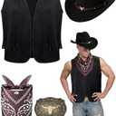 Toulite 1 Pcs Western Outfits for Men Cowboy Tassel Vest Hat Belt Buckle Paisley Bandana for Halloween Cosplay, M
