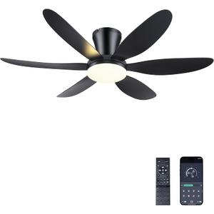 GJeg Ceiling Fans with Lights,42" Low Profile Ceiling Fan with Light and Remote Control,Flush Mount, Reversible, Dimmable, Noiseless, Black Ceiling Fan for Bedroom, Small