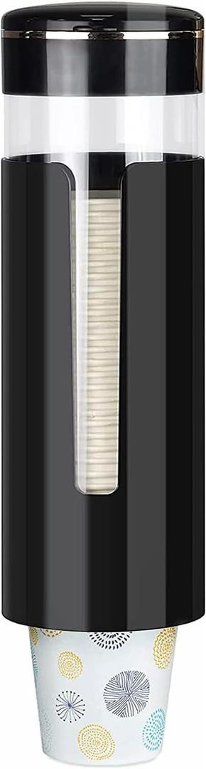 Cup Dispenser, Wall Mount Water Cooler Cup Dispenser fits 4-7 oz Disposable Paper and Plastic Cups, Pull Type Cup Holder for Bathroom, Office, Break Room, Gym, Black