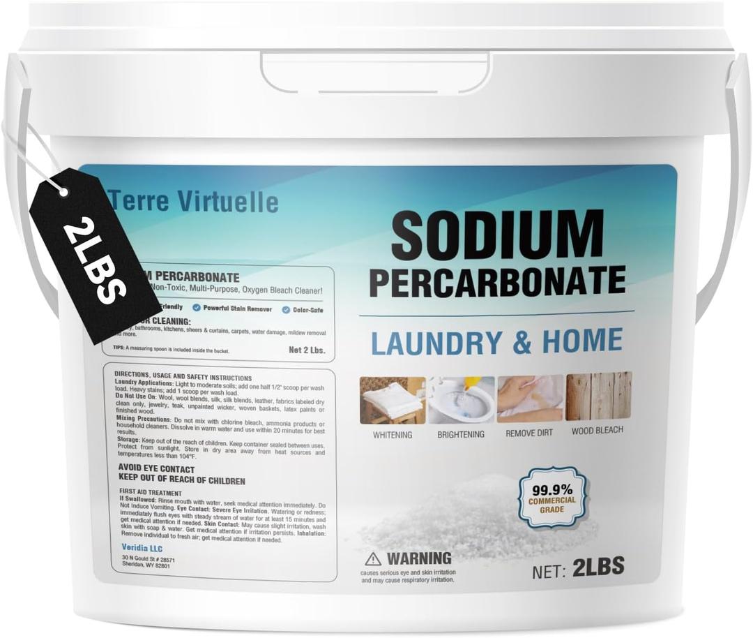 Sodium Percarbonate Oxygen Bleach Powder & Laundry Booster Multi-Purpose Cleaner for Stain Removal, Whitening, Deodorizing Chlorine-Free (2LBS)