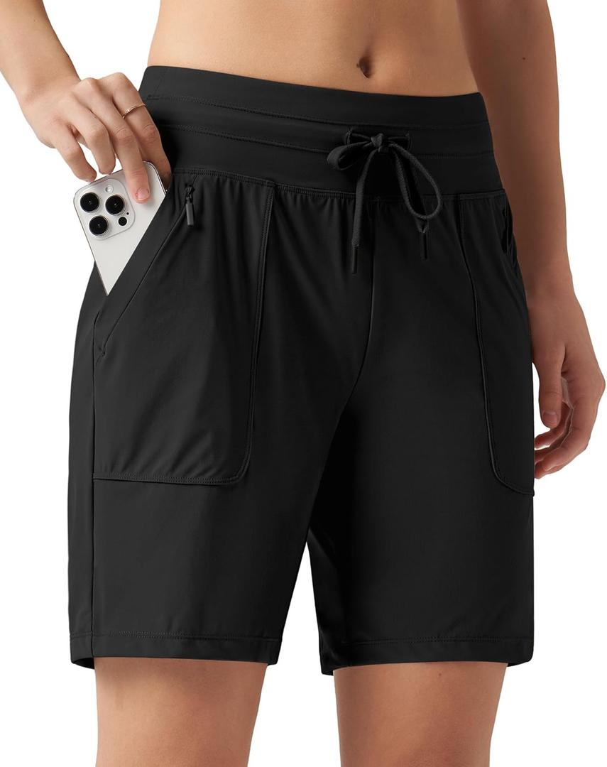 Willit Women's Shorts Hiking Athletic Shorts Quick Dry Golf Outdoor Casual 7" Shorts Lightweight UPF50+ (Large, Black)