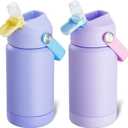Kerilyn 12oz Water Bottle 2 Pack, Stainless Steel Insulated Water Bottle Bulk with Straws Leak-Proof,BPA Free, 2 Piece Set Lilac Duet