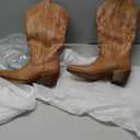 IUV Cowboy Boots For Women Western Cowgirl Boots Mid Calf Snip Toe Boot With Chunky Heel (7, Brown)