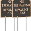 Large (2 Pack) 12x12 Inch No Trespassing Beware of Dog Sign, Reflective, Aluminum, Metal, Weatherproof Up to 7 Years Outdoor, Includes Stakes for Easy Mounting