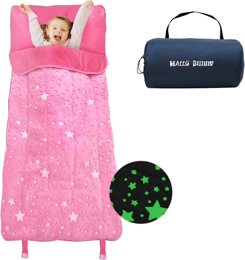Kids Sleeping Bag for Girls & Boys, Large Kids Sleeping Bag with Pillow, Glow in The Dark Slumber Bag, Soft and Comfortable for Children's Daycare, Sleepovers, Travel (Pink)