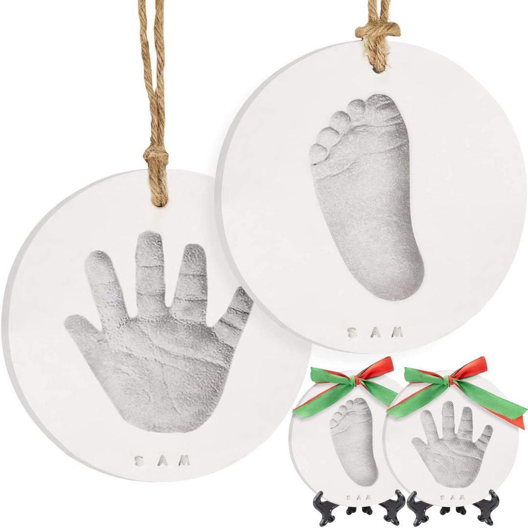 Baby Hand and Footprint Kit Girls, Boys - Personalized Baby Footprint Ornament Kit, Newborn Keepsake Gifts for New Mom, Easy to Use Handprint Makers, Cute Shower & Mother's Day Gifts (Silver Paint) (Silver Paint)