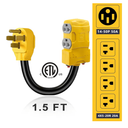 50 Amp to 20 Amp 110V RV Distribution Adapter, NEMA 14-50P to 4 X 5-20R/15R RV Generator Adapter, 4-Prong to Mutiple Household Outlet w/ 20amp Circuit Breaker, 1.5FT