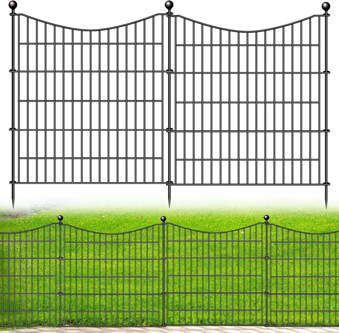10 Panels No Dig Dog Fence Outdoor for Yard, 32 in(H) X 23.6 ft(L) Decorative Tall Garden Fence Animal Barrier, Rustproof Metal Wire Garden Edging and Borders, Temporary Fencing Stakes
