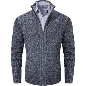 VtuAOL Men's Cardigan Sweaters Full Zip Sweaters Stand Collar Casual Knitted Cardigan with Pockets (Gray, L)