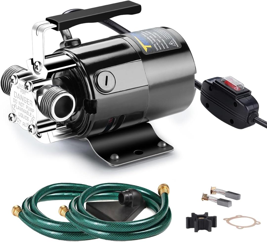 Water Transfer Pump, 110v Utility Pump, 1/10HP 330GPH Portable Electric Sump Transfer Water Pump with 2 * 6ft Water Hose Kit For Water Removal