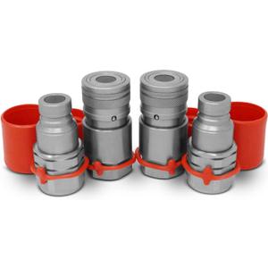 Summit Hydraulics 1/2" Skid Steer Flat Face Hydraulic Quick Connect Couplers/Couplings Set w/Dust Caps, 2 Sets