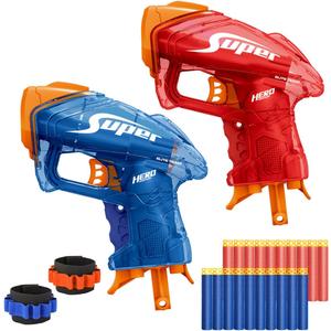 2 Pack Mini Blaster Guns Set for Nerf, Small Toys Pistol for Kids Toddlers Boys Age 3-5 5-7 8-12 Year Olds Birthday Gifts - 20 Refill Foam Darts 2 Wristbands
