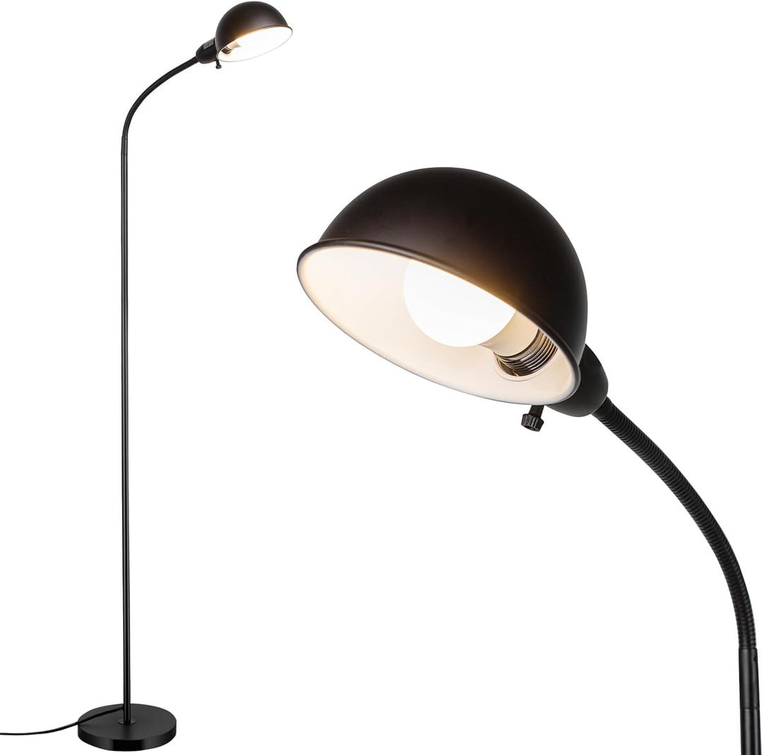Dimmable Floor Lamp with Flexible Gooseneck and Rotatable Shade, Modern Style Standing Tall Lamp, E26 Socket, LED Reading Lamp (Black)