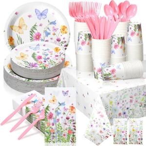 Havawish 402 Pcs Wildflower Birthday Party Decorations Baby Bloom Baby Shower Decorations Disposable Tableware Sets Supplies Serves 50 Guests Disposable Plates Napkins and Cups