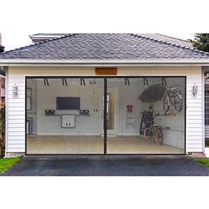 Garage Screen Doors for 2 Car Garage-16x7FT Fiberglass 2300g/5.1lb Durable Heavy Duty Magnetic Garage Door Screen Hands Free with 6 Roll Up Straps for Patio, Outdoor, Gym, Crafts Sun House