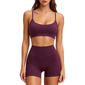 SUUKSESS Workout Sets for Women Y Back Sports Top Padded Racerback Yoga Crop Tank High Waisted Bike Short with Pockets, L