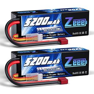 Zeee 3S 5200mAh Lipo Battery 11.1V 80C Hardcase Battery with T Connector for RC Car Boat Truck Helicopter Airplane Racing Models (2 Pack)