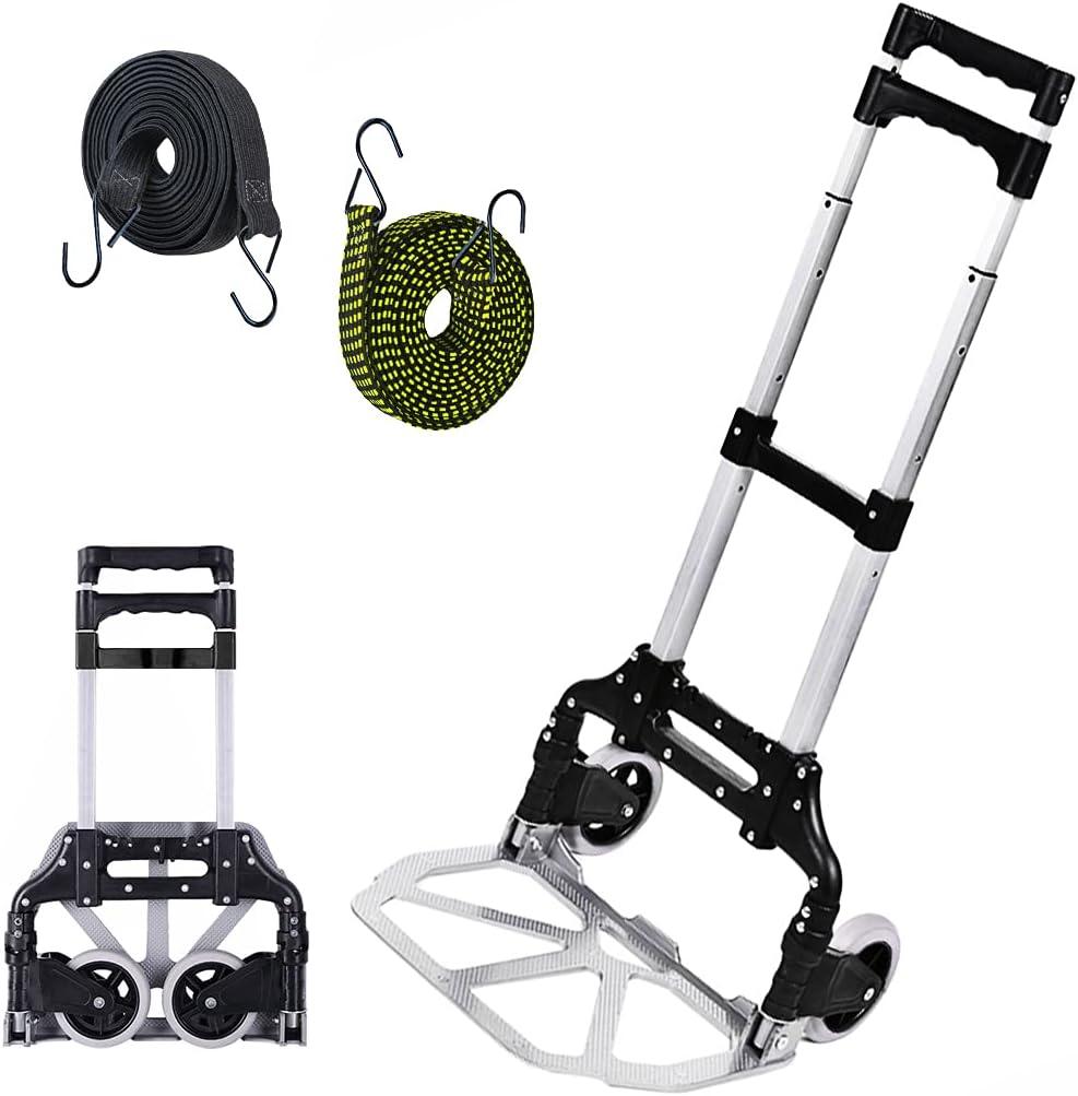 Folding Hand Truck, 165lbs Capacity Lightweight Portable Dolly with 2 TPR Silent Wheels for Home, Office, and Travel Use - Heavy Duty Utility Cart for Shopping
