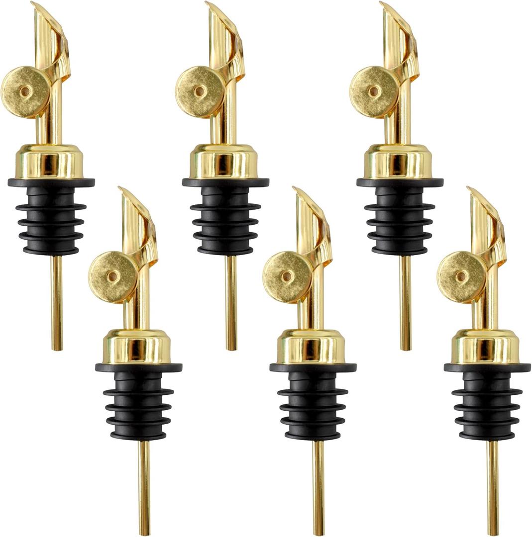 Olive Oil Dispenser Spout,Stainless Steel Automatic Flip-Top Pour Spout with Stopper for Olive Oil Bottle Kitchen and Cocktail Pourer,5 Pack Gold