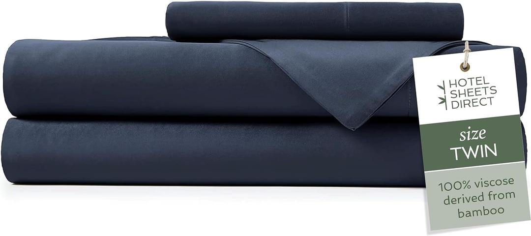 Hotel Sheets Direct 3 Piece Bed Sheet Set Twin Size, 100% Viscose Derived from Bamboo Sheets Set with 1 Pillowcase, Cooling & Breathable Luxury Bedding, Moisture-Wicking, Silky Soft Texture, Navy Blue