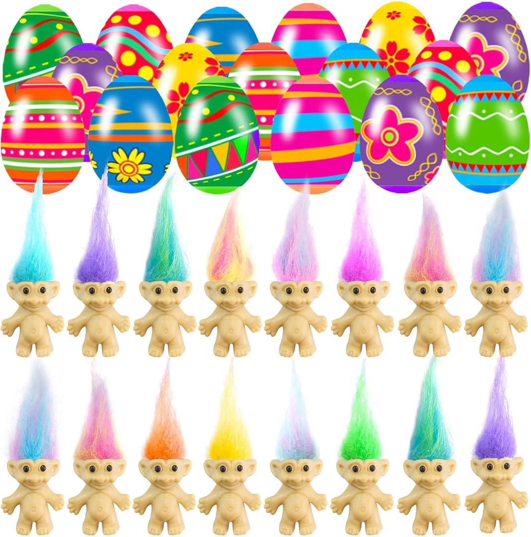 24 PCS Prefilled Easter Eggs with Mini Toys Inside Vintage Lucky Dolls Action Figures for Kids Boys Girls Easter Basket Stuffers Party Favors Easter Egg Hunt