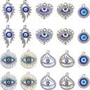 SUNNYCLUE 1 Box 40Pcs 5 Styles Silver Evil Eyes Charms Gold Eye Charms Bulk Alloy Enamel Rhinestone Heart Round Flatback Charm for Jewelry Making Charms Women DIY Necklaces Earrings Bracelets Crafts