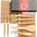 Delamu Sushi Making Kit, Bamboo Sushi Mat, Including 2 Sushi Rolling Mats, 5 Pairs of Chopsticks, 1 Paddle, 1 Spreader, 1 Beginner Guide PDF, Beginner Sushi Kit, Sushi Plates