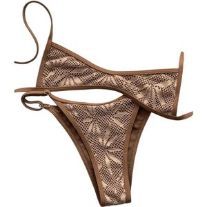GORGLITTER Women's Cheeky High Cut Bikini Sets Scoop Neck Y2k Crochet Swimsuit 2 Piece Bathing Suit Beach Vacation Outfits (Medium, Brown)