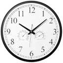 Clockswise Non-Ticking Quartz Wall Clock with Thermometer & Hygrometer Battery Operated Analog Clock for Temperature & Humidity Monitoring Ideal for Home Office School (Black Solid Frame, 18 Inch)