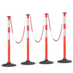 HiGiant 4 Pack 34 Inches Traffic Delineator Posts with Weighted Rubber Base, Portable Orange Safety Posts Cones with Reflective Collars and 15 Ft Plastic Chains for Parking Lot, Construction Work