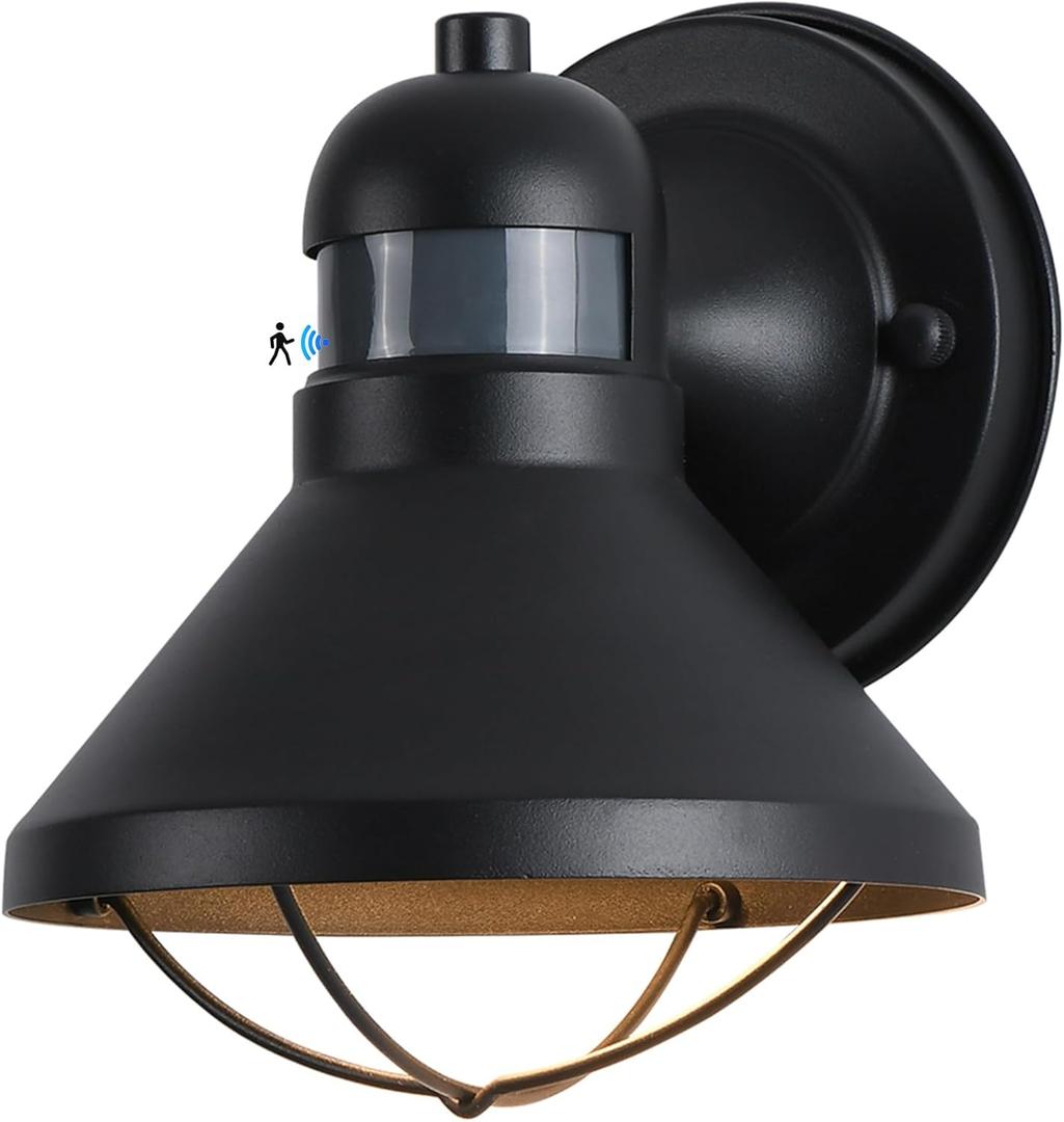 LONEDRUID Motion Sensor Outdoor LED Porch Wall Light Fixtures Dusk to Dawn Exterior Barn Lantern Black Farmhouse Sconce Lighting Wall Mount Lamp for Garage Patio Balcony Doorway
